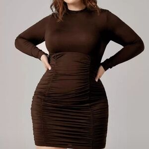 Elegant Brown Ruched Dress